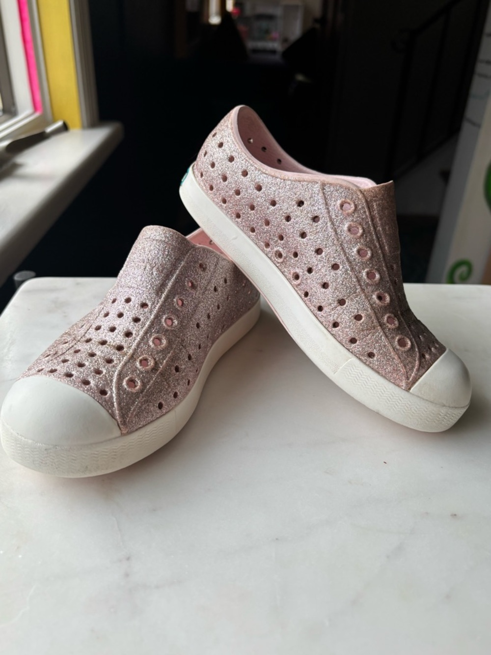 Girls glitter pink Native shoes size 12